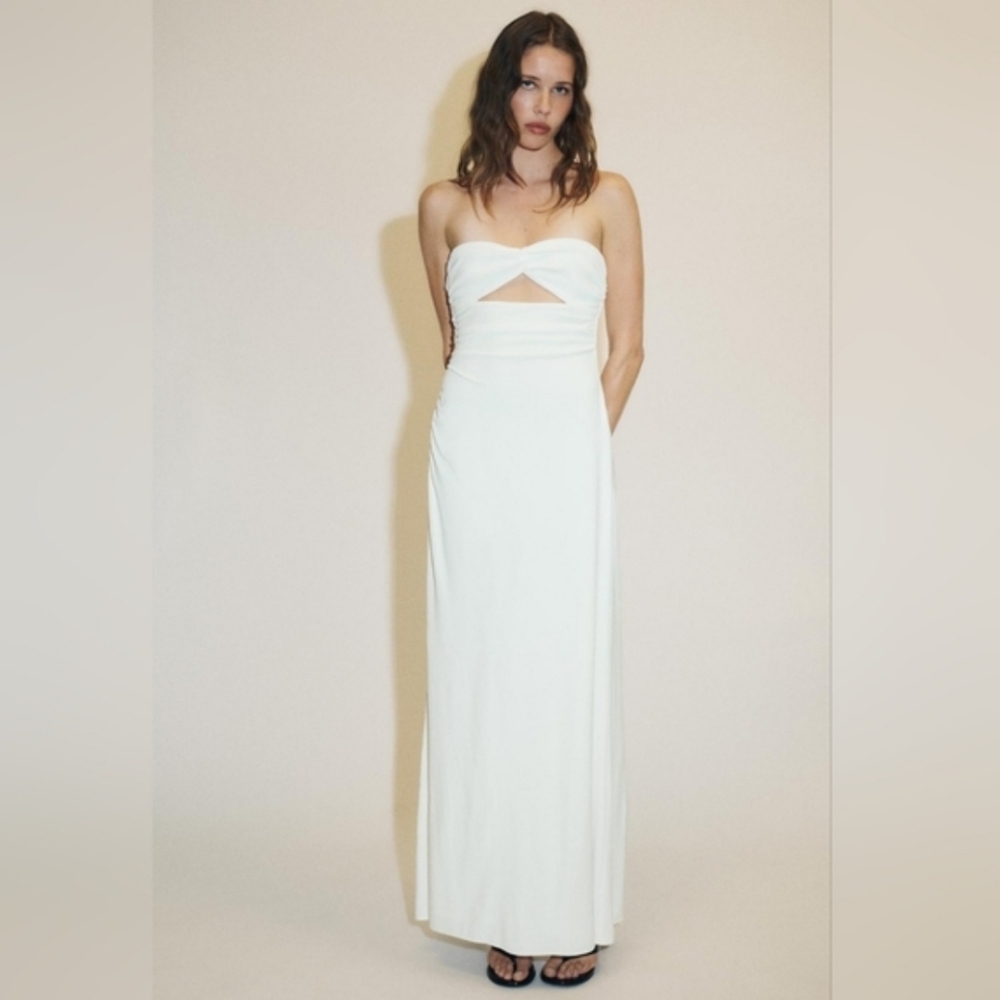 Zara  Strapless Maxi Dress White Size S - Picture 4 of 10